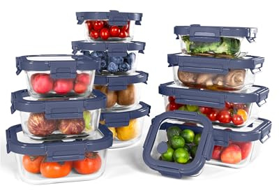 BOROHOUSE Glasbehälter mit Deckel Set (12 Stück), hochborosilikat, mikrowellengeeignet,ofenfest-20℃~510℃, mit Ventil, spülmaschinenfest – Perfekt für Vorratsdosen, Meal Prep & Gefrierbehälter，Blau