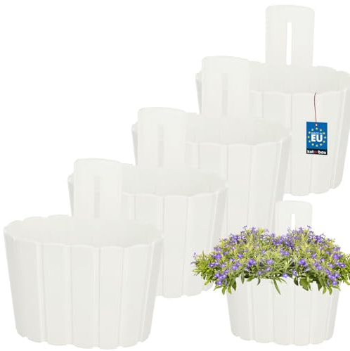 KOTARBAU® Uppsättning om 4 blomlådor balkong – väggampel – blomkruka – 20 x 14 cm höjd: 13 cm vit – väggampel för växter – väggblomkruka – hängande blomkrukor – hängande kruka – plast