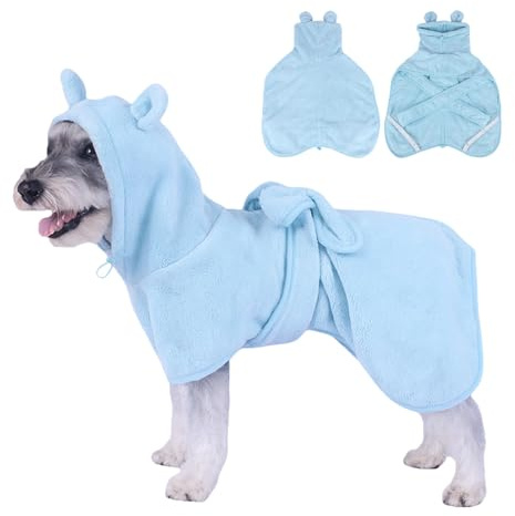Super saugfähiger Hunde-Bademantel Ananas weich schnell trocknend Hundehandtuch-Robe verstellbarer Trockenmantel für nach dem Bad mit Kapuze (Korallensamt Blau, Medium)