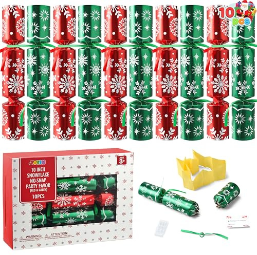 JOYIN 10 Pack Christmas Non-Snap Party Favor, Red & Green Snowflake Table Favor Includes Party Hat, Jokes & Gifts, Christmas Table Decorations for Holiday Dinner Traditions Party Supplies