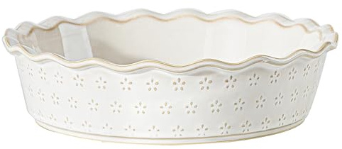MIKIGEY Deep Pie Dish for Baking, Ceramic Pie Pan for Apple Pie, Tart, Quiche Baking Dish, Farmhouse Decor Pie Plate, Deep Dish Pie Pan, Oven Safe, Off-White