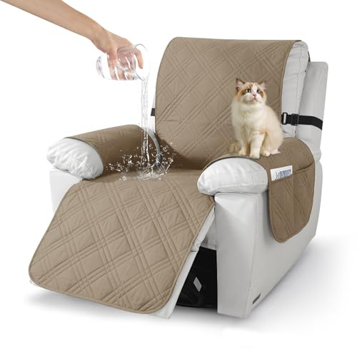 Bocguy Sesselschoner, Sesselbezug Wasserdicht, Sessel Überzug mit Seitentaschen, Sesselhusse Armlehnenschoner, rutschfest Sesselauflage für Relaxsessel und Fernsehsessel Maschinenwaschbar