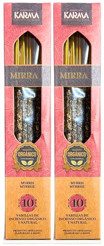 Pack 2 Cajas DE Incienso ORGÁNICO Natural DE Mirra Hecho A Mano (10 Varillas por Caja).
