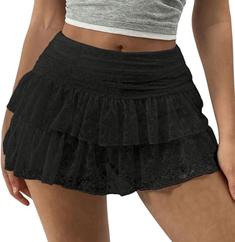 Edhomenn Womens Summer Lace Skirt Pleated Y2k Mini Skirts Streetwear | Low Waist Solid Color Going Out Short Skirts