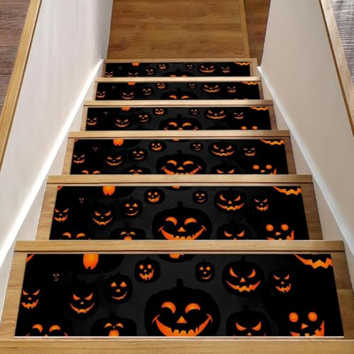 RODAILYCAY 15 gradini per scale in legno antiscivolo, 20,3 x 76,2 cm, tappeto per scale, per interni, zucca di Halloween, tappetini di sicurezza per bambini, anziani e animali domestici