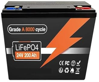 Batteria LiFePO4 da 24 V e 100-200 Ah con protezione BMS integrata da 200 A, ideale for camper, motori elettrici, pannelli solari, imbarcazioni marine fuori rete.(24V LiFePO4 200Ah)