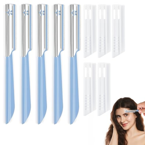 5PCS Dermaplaning Tool, Dermaplaning Blades for Face Professional, Blue Eyebrow Razors Dermaplane Face Shavers for Daily Eyebrows and Peach Fuzz