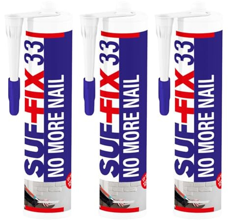SUF-FIX No More Nails Heavy Duty Mounting Adhesive 3x 440g | Contractor Grade Multipurpose Strong Glue for Wood, Metal & Plastic | Powerful Grab for Interior Wall Repair & Mounting (White, 3 Pack)