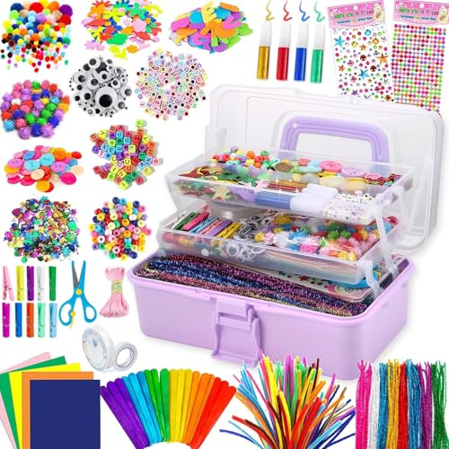 Gutenguy Bastelset Kinder, 3000+Pcs Bastelkoffer Bastelbedarf Material Set, Große Bastelbox Geschenke für Mädchen Jungen3 4 5 6 7 8 9 10 11 12 Jahre-Hellgrün