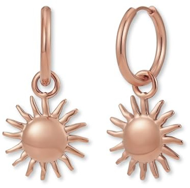 Orecchini a cerchio con ciondolo | Orecchini pendenti con sole in acciaio inossidabile 316L in oro 18 carati, oro rosa o argento | Orecchini da donna impermeabili (17 mm)