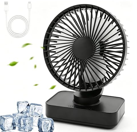 RANJIMA Ventilador de mesa silencioso automático oscilante, batería de 3600 mAh, mini ventilador, 5 velocidades, pantalla digital LED, portátil, recargable por USB, pequeño ventilador para oficina