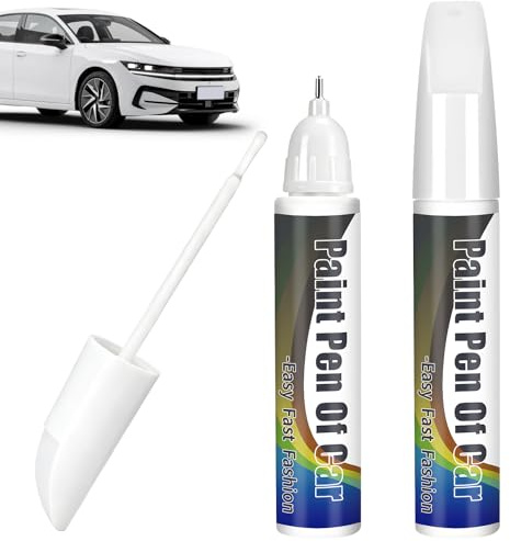 2 Pezzi Pennarello Ritocco Vernice Auto Bianco (2 x 12ml), Penna Vernice Auto 2-in-1 con Pennello e Punta di Precisione, Rimuovi Graffi Auto Bianco per Cerchi, Moto e Biciclette, Asciugatura Rapida