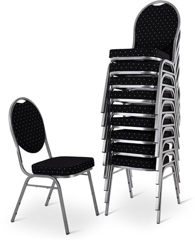 RABURG Vienna Stapelstuhl, 10er-Set, gepolstert, stapelbar, Silber/Schwarz | Belastbarkeit ca. 150 kg, robuster Stahlrahmen, für Gastronomie, Hotel, Konferenz und Events