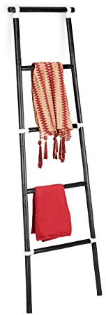 Relaxdays Handtuchhalter Leiter, Holz, rustikal, 5 Sprossen, Landhausstil, Handtuchständer, HBT 150 x 50 x 3 cm, schwarz