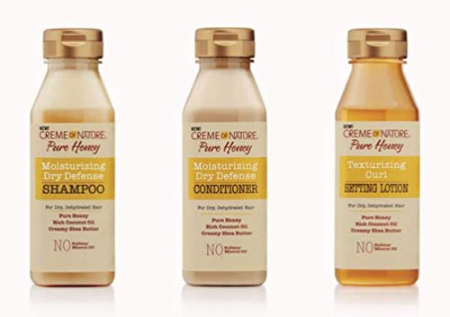 Creme of Nature Pure Honey - 3er-Haarpflege-Set - Shampoo „Moisturizing Dry Defence“ + Spülung „Moisturizing Dry Defence“ + Stylinglotion - jeweils 355 ml