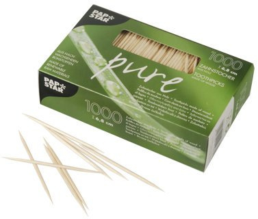 PAPSTAR 1000 palillos de dientes de madera pura, redondos, 6,8 cm, 12 paquetes de 1000 unidades (total 12.000 unidades)