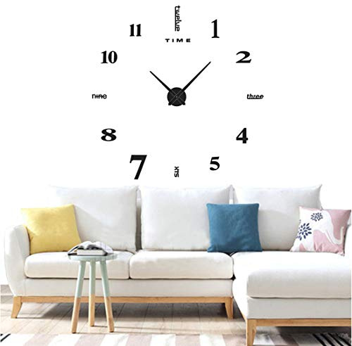 Yolistar Moderno fai da te, grande orologio da parete, con specchio 3D, autoadesivo, metallo, silenzioso, orologio da parete, moderno in metallo, decorazione per ufficio, casa, colore nero