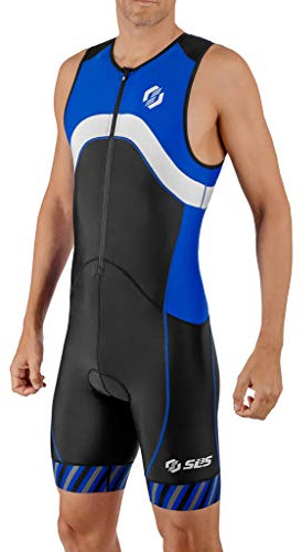 SLS3 Tuta da triathlon da uomo – Premium FX Tri Suit da triathlon – senza maniche trisuit triathlon uomo, grande tasca posteriore, Strisce nero/blu, Large