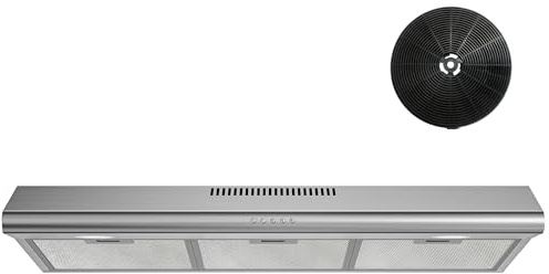 FIREGAS Under Cabinet Range Hood 36 inch with Ducted/Ductless Convertible, Slim Kitchen Vent Hood, LED Light, 3 Speed Exhaust Fan, Reusable Aluminum Filter, Push Button,Charcoal Filter