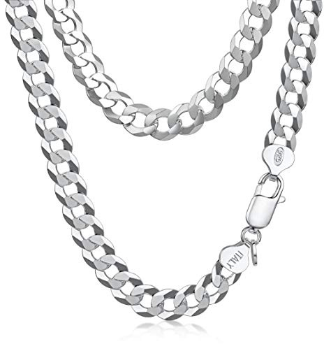 Amberta 925 Sterling Silber Halskette Herren Kubaner Kette, Italienische Miami Panzerkette: 7.9 mm Kette Herren 50 cm