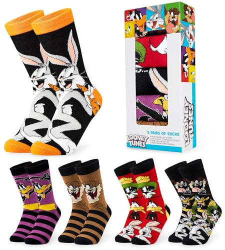 LOONEY TUNES Herrensocken Bunt 5er Pack - Coole Socken mit Bugs Bunny, Daffy Duck & Tweety - Atmungsaktive Baumwoll-Mischung, Offizielles Merchandise - Schwarz/mehrfarbig
