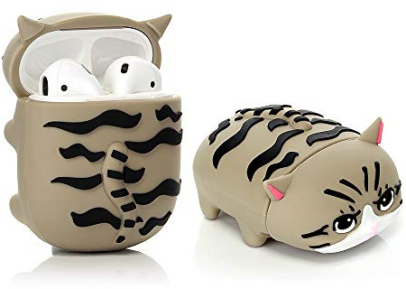 YIGEYI Airpods - Custodia in silicone compatibile con gli Airpods 1 e 2 custodia per cartoni animati 3D, simpatica e divertente [serie di animali da compagnia papà] (gatto grigio)