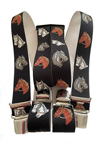 Generisch Parant: bretelle per pantaloni da equitazione Austria Austria Vienna, design con cavallo, larghezza 35 mm, a forma di H, con 4 clip extra forti Nero Taglia unica