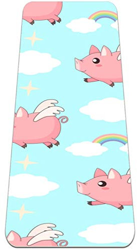 Rutschfeste Yogamatte 1/4 Zoll dick mit Tragegurt für alle Arten von Bewegung, Yoga und Pilates (72 'x 24' x 6 mm dick) Lustiges Schwein Flying Swing Regenbogenmuster