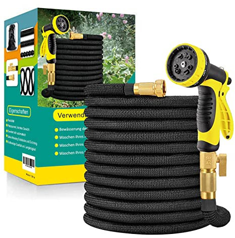 Flexibler Gartenschlauch, Wasserschlauch Flexibel mit 8-Funktions-Düse, Duschadapter aus Kunststoff, Aufhänger, Bewässerung, Gartenarbeit, Autowaschanlage, Hof, (Gelb-50 FT, 15 M)