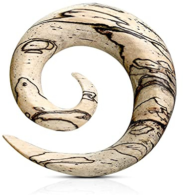 beyoutifulthings Dehn-Spirale Tamarind-Holz Beige-Gestreift Dehnstab Dehnanhänger Dehnungs-Schnecke Dehnungs-Sichel Ohr-Piercing Ohr-Schmuck 5-19mm