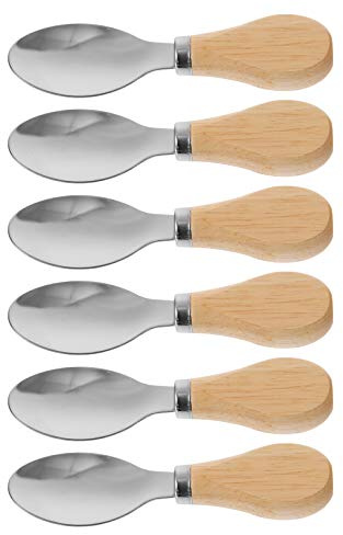 HEMOTON 6pièces Cuillère Courte Acier Inoxydable Avec Manche Bois De Ustensiles De Cuisine Pour Beurre Confiture Et Soupe