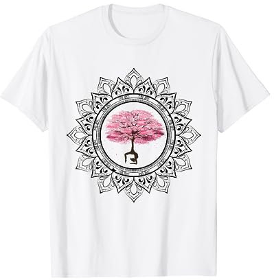 Yoga Mandala Kirchblüten Baum T-Shirt