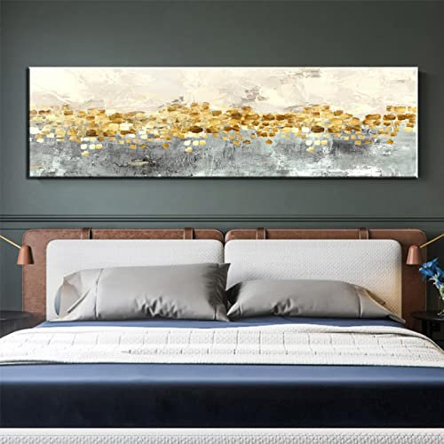 Jianghu Art Abstrakte goldene Leinwandmalerei – Banner-Nachtposter und Druck moderne große dekorative gerahmte Wandkunstbilder 40 x 120 cm (16 x 47 Zoll) mit Rahmen