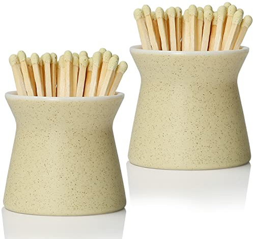 Haillai, Paquete de 2 soportes para cerillas con 6 piezas, caja de cerillas de cerámica hecha a mano para cerillas, tarro de decoración del hogar con golpeador para vela, chimenea, salón Se vende sin