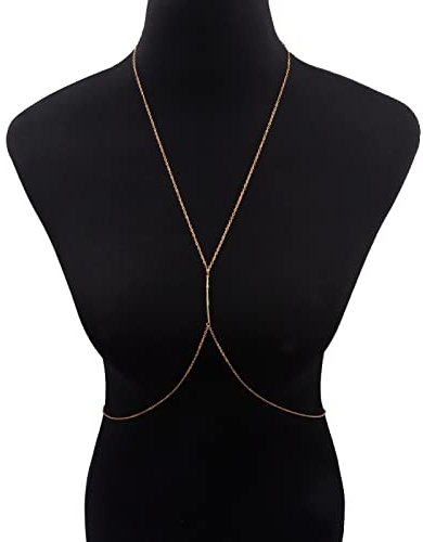 chengjiexu Körperketten Sexy Cool Beach Party Mode Beliebte Bikini Körperkette Hochzeit Frauen Einfache Kreuz Brust BH Dünne Kette Hals Halsketten Gold