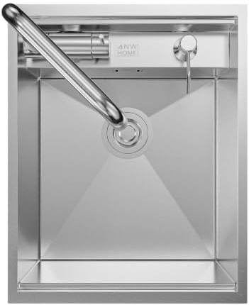 ANW HOME Fregadero Cocina 1 Seno 40x50 cm, Acero Inoxidable 304 | Sobre Encimera, Acabado Satinado, Grosor 3,0/1 mm, Con Sifón, Dosificador, Grifo, Tapa