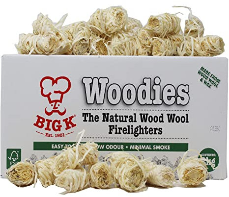 Eco Natural Wood Wool Firelighters- 2kg Easy to Light Woodies Fire Lighters with Thank You Card for Charcoal BBQ’s, Pizza Oven, Fire Pits, Wood Burners, Barbecue, Camping Fire Starters - Aprox 150