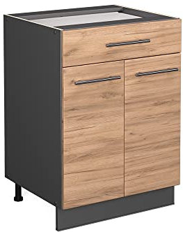 Vicco Mueble bajo de Cocina Fame-Line, Roble Dorado/Antracita, 60 cm con cajón, sin encimera
