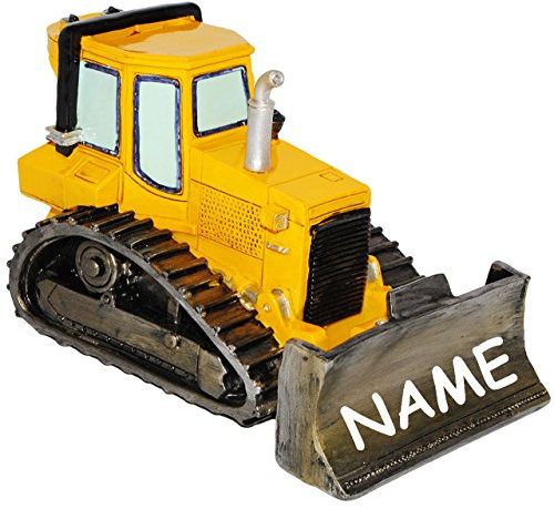 alles-meine.de GmbH große Spardose - Planierraupe/Bagger/Bolldozer - incl. Name - stabile Sparbüchse aus Kunstharz/Polyresin - Fahrzeug - Sparschwein - für Kinder & Erw..