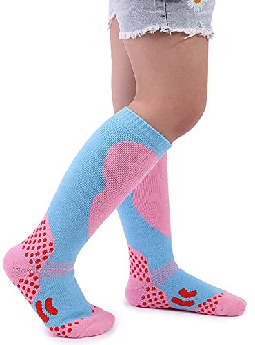 1 Paar Skisocken Kinder Unisex Baumwolle Skistrümpfe Thermosocken für Jungen Mädchen, Dicke Verstärkte Kniestrümpfe Winter Sportsocken Active Kniehoch Bunt Warm zum Skifahren
