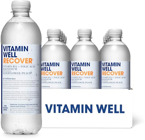 Vitamin Well Elderflower & Peach Flavouredwater– Enriched with Vitamin B12, Folic Acid, Magnesium, Low Calorie, Vitaminwater– 12 x 500ml (RECOVER)