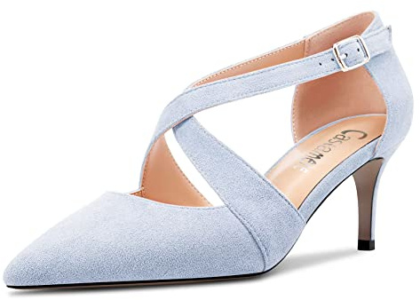 Castamere Mujer Medio Aguja Heel Puntiaguada Punta Pumps Correa Cruzada Sexy Clásico 6.5 CM Heels Azul Claro Ante 38 EU