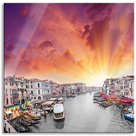 Pixxprint Glasbild, Wandbild auf Echtglas, Wasserstraße in Venedig, 40x40 cm, inkl. Aufhängung und Abstandshalter