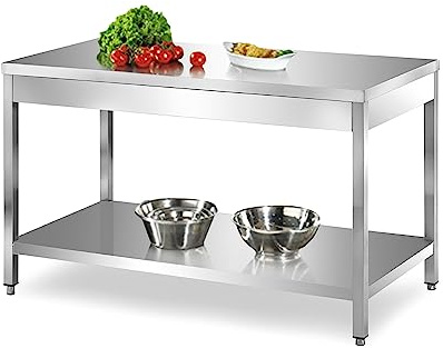 TECNA FOOD Tavolo da lavoro in acciaio INOX con Ripiano inferiore per cucine professionali bar hotel - profondità 70 cm - altezza 85 cm regolabile (90x70x85cm)