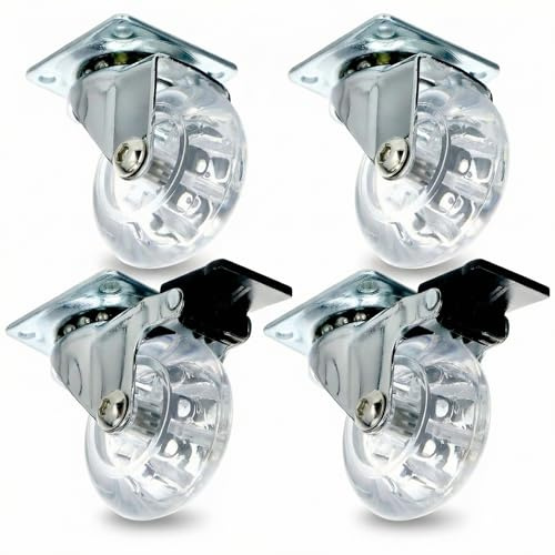 QWORK® 4 pièces. Roulettes pivotantes transparentes de 50 mm avec 2 freins, Roulettes pour meubles en polyuréthane respectueuses du sol, capacité de charge 35 kg