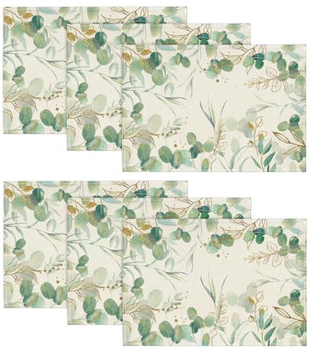 Artoid Mode Grüner Eukalyptus Sommer 6er Set Platzsets, Saisonaler Frühling Küche Tisch Dekoration Drinnen Urlaub Party Dekor 30x45cm