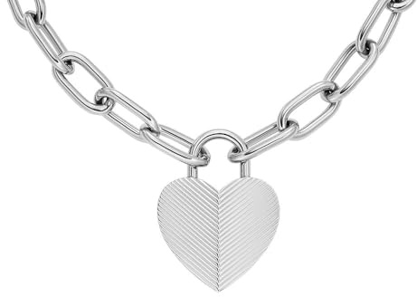 FOSSIL Damenkette Harlow Linear Texture Anhänger Heart Edelstahl, JF04657040