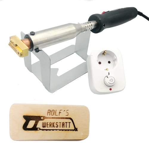 elektrischer Brandstempel mit deinem Schriftzug im Motiv Säge für Holz, Leder, Pappe - personalisiertes Brandeisen, individueller Brennstempel in 40 x 16 mm