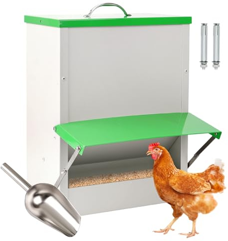 Svauoumu Comedero AutomáTico de Pollos de 11 Kg Comedero de Aves de Corral Montado en La Pared, Comedero de Aves de Corral Sin Desperdicio,Comedero a Prueba de Lluvia Para Pollos,Patos,Pavos de Ganso