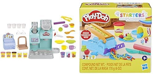 Play-Doh Kitchen Creations Knetspaß Café, Café-Spielset mit 20 Accessoires und 8 Dosen zweifarbige Knete & Knetwerk Starter-Set für Kinder zum Kneten und Spielen